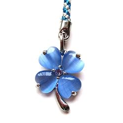 Cell Phone / Camera Charm Strap Beautiful Blue Diamond Four Leaf Clover