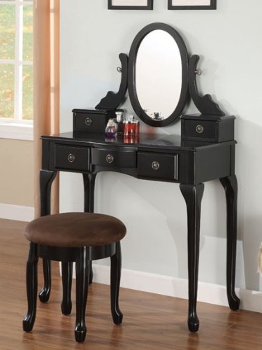 2pc Vanity Set with Stool in Black Finish 2pc Vanity Set with Stool in Black Finish