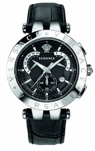 Versace Men's 23C99D008 S009 V-Race Chrono Black Dial Black Genuine Leather Watch from Versace