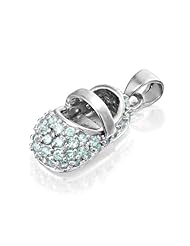 Bling Jewelry December Birthstone Blue Topaz Color CZ Baby Shoe Pendant Silver