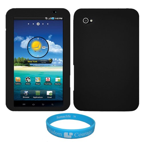 Premium Black Protective Soft Silicone Skin Cover for Samsung Galaxy Tap 7 inch Tablet WiFi 3G Samsung PC1000 + SumacLife TM Wisdom Courage Wristband