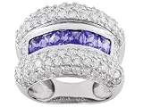 4.88CTW BELLA LUCE SAPPHIRE SIMULANT WITH WHITE DIAMOND SIMULANT STERLING SILVER RING