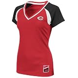 MLB Cincinnati Reds Women's Short Sleeve Raglan Deep V-Neck Synthetic Tee (Athletic Red/Black/White, Medium)