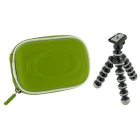 rooCASE 2n1 EVA Hard Shell (Green) Case with Memory Foam and Premium Tripod for Casio Exilim EX-S12 12MP Digital Camera Silver
