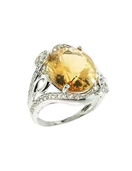 O&G Australia Natural Oval Citrine 12x14mm (7.11cttw), 60 Round White Topaz Gemstones (1.0mm), 925 Sterling Silver Ring - Size 7.5