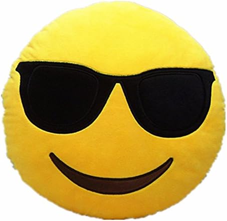 New - Husmark 32cm Emoji Smiley Emoticon Yellow Round Cushion Pillow Stuffed Plush Soft Toy (Cool)