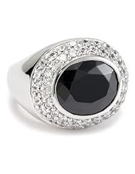 Giorgio Martello Sterling Silver Rhodium Plated Faceted Black Cubic Zirconium Ring