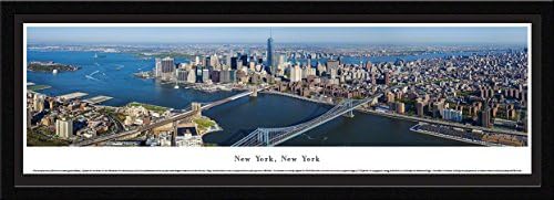 NEW YORK, NEW YORK - LOWER MANHATTAN WITH BROOKLYN &amp; MANHATTAN BRIDGES - Framed Panorama Print with Mat