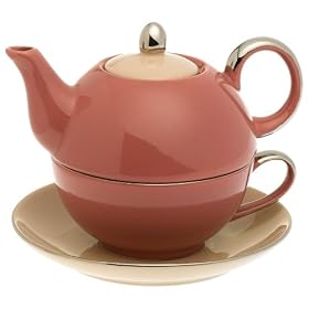 Yedi Houseware Classic Coffee and Tea Siena Tea For One with Saucer, Mauve/Mocca