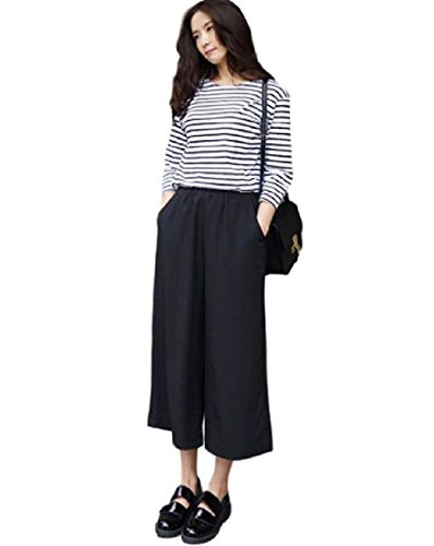 (チレーネ)Chilene ガウチョパンツ ワイド 美脚 ズボン ウエストゴム 無地 レディース ゆったり 黒 紺