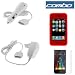 Red Durable Rubber Soft Silicone Skin Cover Case + Premium Clear Durable Reusable LCD Screen Protector + Rapid Car Charger + Home Travel Charger for Apple Ipod Touch Itouch 8Gb 16GB 32Gb 2G 2nd Generation