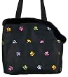 Designer Dog Carrier - Open Top Pet Carrier - Black w/ Embroidered Paw Print