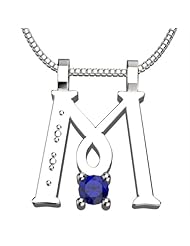 Sterling Silver Letter M - September Sapphire Birthstone 18 Inch Necklace