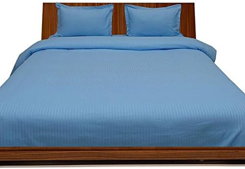 250TC Super Soft Quality Egyptian Cotton 4PC Sheet Set + 3PC Duvet Cover Set King/ Standard or Eastern King, Sky Blue/Light Blue Stripe 250-Thread Count 100% Pure Cotton