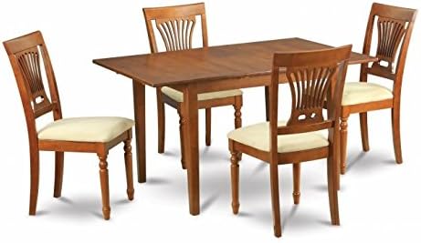 East West Furniture PSPL5-SBR-C 5Pc Set Picasso Table with 12 in butterfly leaf and 4 Plainville Padded seat chairs