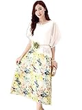 【TPGROWIN】 マタニティ ウェア ワンピース ドレス シフォン 花柄 2枚セット 授乳口付き 森ガール 出産 外出着 妊婦服 産前 産後 授乳服 (M, イエロー)