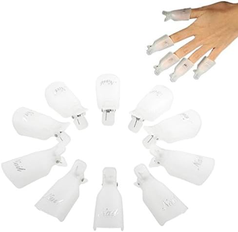10PC Plastic Nail Art Soak Off Cap Clip;UV Gel Polish Remover Tool (White)
