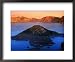 The Watchman and Wizard Island, Sunset, Crater Lake National Park, Oregon Scenic Framed Photographic Poster Print by John Elk III, 22x18