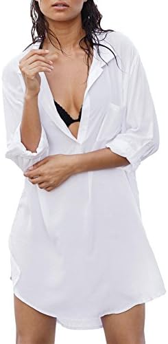 QANSI Boyfriend Style White Shirt Casual Loose Cover Up Beach Dress Oversize