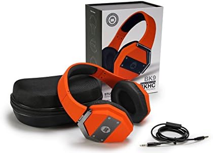 Brooklyn Headphone Company BK9 Studio Style Wired Over the Ear Headset Includes Detachable Cable with Built-In Mic and Protective Shell Case Orange