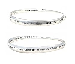 TWO (2) BRACELET SET - Bangle Style - One Engraved with SERENITY PRAYER and the Other Engraved with the LORD'S PRAYER ~ Silver Tone Metal (FB87)