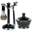 Black & Chrome Premium 4 Piece Shave Set with Natural Bristle Brush, Razor, Bowl, Stand and Shave Soap