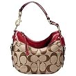 Coach Signature Zoe Shoulder Bag Tote 12657 Khaki Red