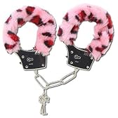 ふわふわファー手錠　ヒョウ柄ピンク ジョークグッズ