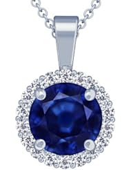 Platinum Round Cut Blue Sapphire And Round Diamond Pendant (GIA Certificate)
