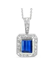 Rectagular Pendant With A Cushion Center Stone In 18K White Gold With A 0.75 ct. Genuine Blue Sapphire Center Stone.