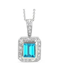 Rectagular Pendant With A Cushion Center Stone In 18K White Gold With A 0.60 ct. Genuine Blue Topaz Center Stone.