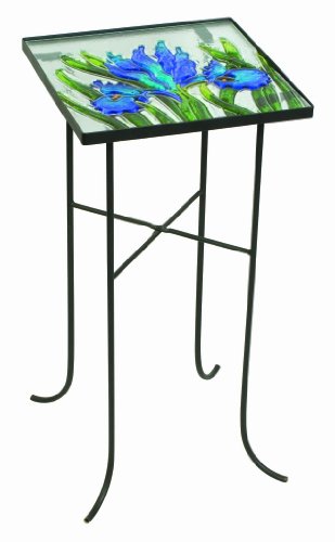 Evergreen 2GM225 Square Glass-Top Side Table, Iris, 22-Inches Tall x 11-Inches Square