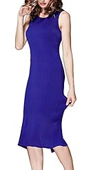 Polyester Pleated Slit Halter Sleeveless  Dress