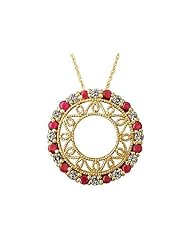 Diamond and Ruby Circle Pendant in 14K Yellow Gold