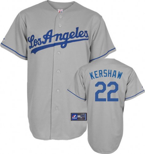 MLB Men's Los Angeles Dodgers Clayton Kershaw Road Gray Short Sleeve 6 Button Synthetic Replica Baseball Jersey Spring 2012  (Road Gray, XX-Large)