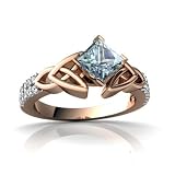 14k Rose Gold Square Genuine Aquamarine Engagement Ring