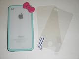 Premium Quality (BABY BLUE) iPhone 4S / 4 Bow Bumper Case Skin Cover  With Clear Front and Back Reusable LCD Screen & Back Panel Protectors 