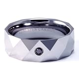 8mm Mens / Woman's Tungsten Carbide Wedding Band / Ring with Diamond Facets and Black Diamond