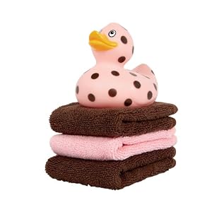 Elegant Baby Pink & Chocolate Duck & Washcloth Set