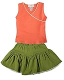 Girl's Scallop Trim Top & Skirt Outfit, 5Y, Poppy-Olive