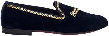 Kardinale Mens Navy Velvet Slip On W/Gold Chain Trim