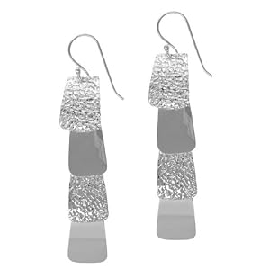 Sterling Silver Four Rectangular Textured Drop Earrings