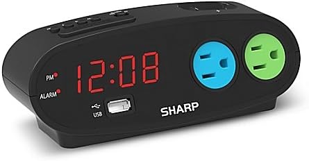Sharp Digital Alarm Clock with 2 Outlets and 1 USB Port