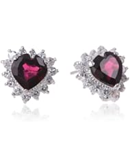 7Mm Heart Shaped Garnet and Round Cubic Zirconia Sterling Silver Earrings (2.00 Cttw)