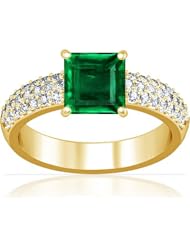 14K Yellow Gold Princess Cut Emerald Ring With Sidestones