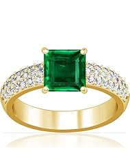 18K Yellow Gold Princess Cut Emerald Ring With Sidestones
