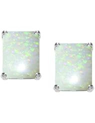 Tommaso Design (tm) 8x6mm Emerald Cut Genuine Opal Earrings Studs in 14 kt White Gold