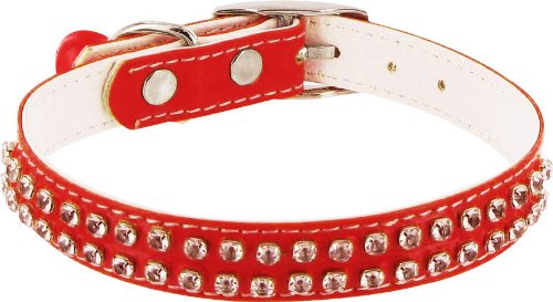 Rodeo Drive Rhinestone Dog or Cat Collar with Bell - Red, 1/2