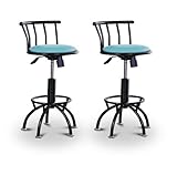 2 24"-29" Baby Blue Vinyl Seat Black Adjustable Specialty / Custom Barstool ....