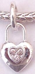 Silver Plated Charm Dangle Fits Pandora Heart Shape Lock with Pink Stones
